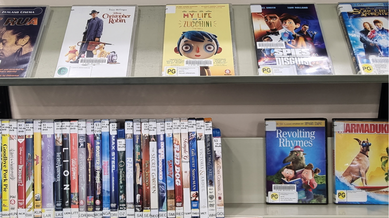 Photo of DVD's on a shelf